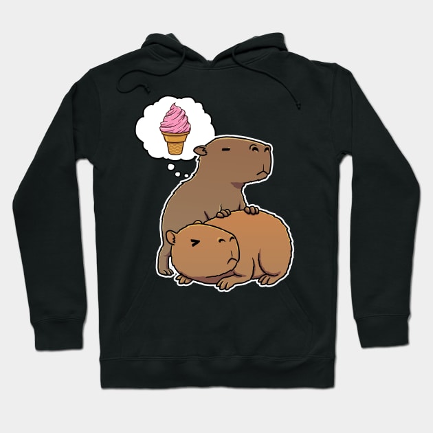 Capybara hungry for Strawberry Ice Cream Cone Hoodie by capydays